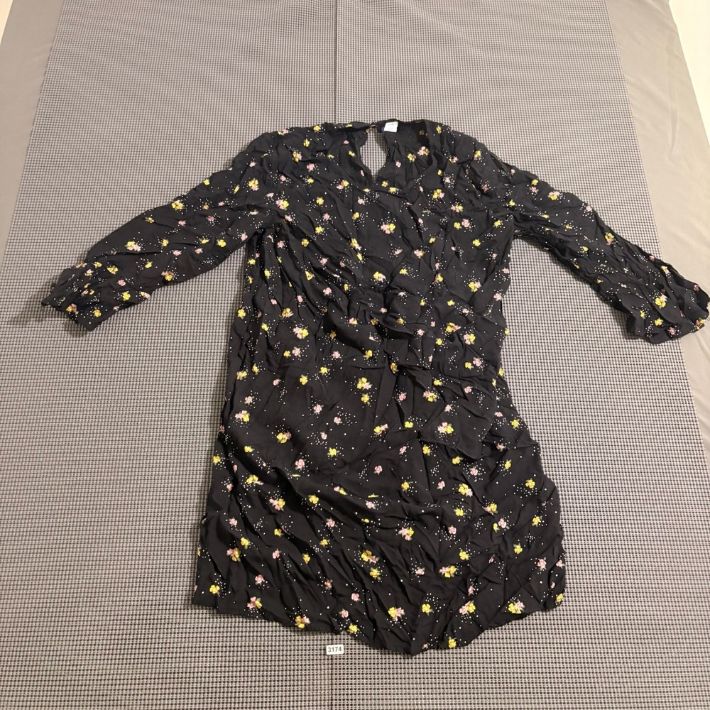 Old Navy Womens Large Black Floral Polka Dot Tiered Long Sleeve Dress